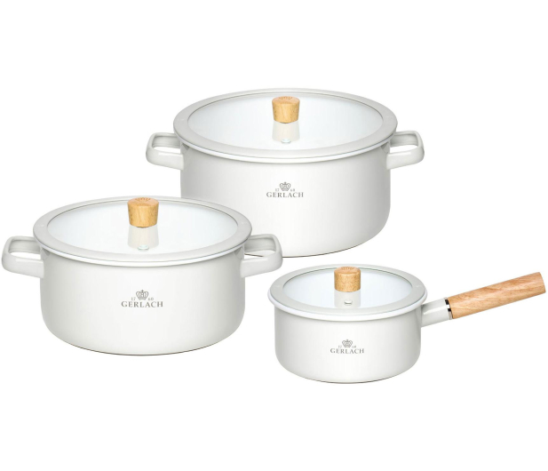 GERLACH Komplet garnków Natur Enamel - 6 elementów - Biały - 1416202 - zdjęcie